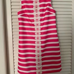 Bright pink and white striped dress